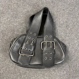 Free People Black Sheep Leather Mini Buckle Bowler Bag Moto Grommet Punk